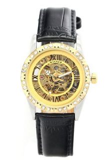 WINNER Gold Tone Dial Diamant Bezel Skeleton Automatic Mechanical es