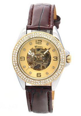 WINNER  Gold Tone Diamant Fashion Skeleton Automatic Mechanical es