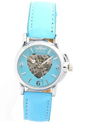 WINNER Heart Shape Blue Skeleton Automatic Mechanical es