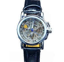 Winner Hollow Out  Silver Stainless Steel Hand wind Mechanical