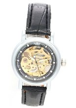 WINNER Lady Girls Black Dial Crystal Stainless Steel Skeleton Automatic Mechanical es