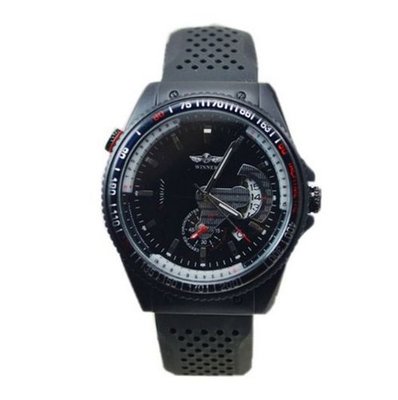 Winner  Silicone Starp Black Dial Hand wind Mechanical