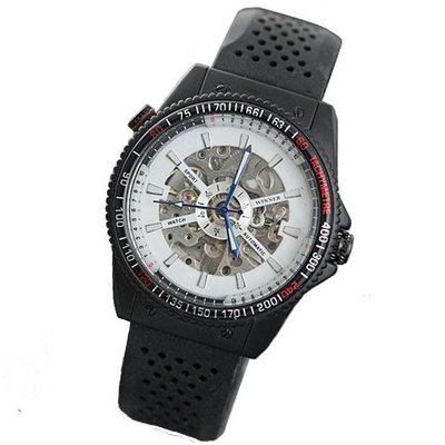 Winner  Silicone Starp Skeleton White Dial Hand wind Mechanical