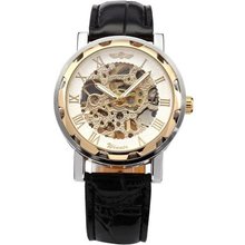 WINNER Skeleton Dial  Hand-winding Mechanical Black Leather Band Wrist