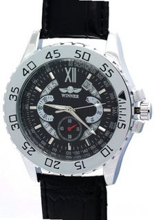 WINNER  Sub Dials Calendar Date Black Dial Stainless Steel Automatic Skeleton es