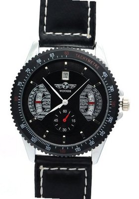 WINNER  Sub Dials Calendar Date Black Dial Water Resistant Automatic Mechanical Skeleton es
