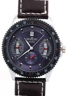 WINNER Sub Dials Calendar Date Blue Dial Waterproof Automatic Mechanical Skeleton es