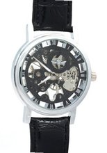 WINNER Unisex Casual Black Round Carved Designs Dial Stainless Steel Back Leather Skeleton es