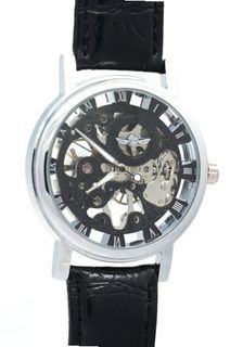 WINNER Unisex Casual Black Round Carved Designs Dial Stainless Steel Back Leather Skeleton es