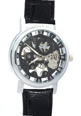 WINNER Unisex Casual Black Round Carved Designs Dial Stainless Steel Back Leather Skeleton es