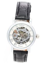 WINNER  White Roman Dial Hardlex Crystal Black Band Skeleton Automatic Mechanical Brand es