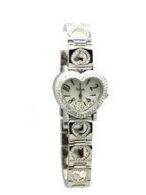 Rhinestone Studded Heart Ladies Silver Tone Heart Wrist Fashion