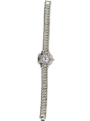 Silvertone & Rhinestone Flower Wrist
