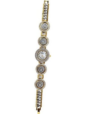 uWomen's Fashion Watch Goldtone & Rhinestone Target Wrist 