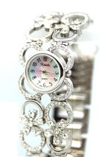 uWomen's Fashion Watch Rhinestone Studded Flower Ladies Silver Tone Flower Wrist Fashion 