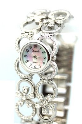 uWomen's Fashion Watch Rhinestone Studded Flower Ladies Silver Tone Flower Wrist Fashion 