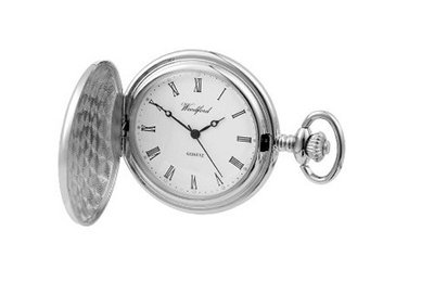 Woodford Chrome-finish Full Hunter Mechanical Analogue 1231 with Chain and Roman Dial (Suitable for Engraving)