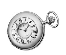 Woodford Chrome-finish Full Hunter Mechanical Analogue 1233 with Chain and Roman Dial (Suitable for Engraving)