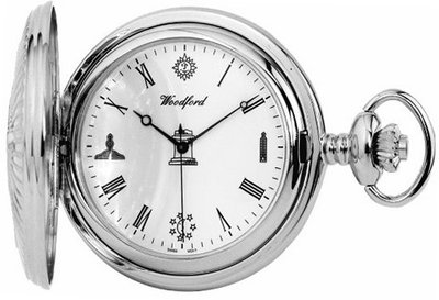 Woodford Full-Hunter Pocket , 1227, Chrome-Finished Masonic Pattern with Chain
