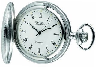 Woodford Mechanical Half-Hunter Pocket , 1055, Chrome Engine-turned Finish with Chain (Suitable for Engraving)