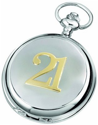 Woodford Pocket , 1899/SK, Chrome-Finished Gilt 21st Birthday Pattern with Chain