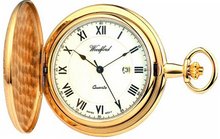 Woodford Quartz Full-Hunter Pocket , 1210, Gold-Plated with Chain (Suitable for Engraving)