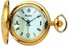 Woodford Quartz Full-Hunter Pocket , 1214, Gold-Plated Masonic Pattern with Chain