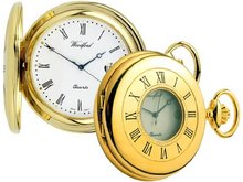 Woodford Quartz Half-Hunter Pocket , 1211, Gold-Plated with Chain (Suitable for Engraving)