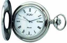 Woodford Quartz Half-Hunter Pocket , 1212, Chrome-Finished with Chain (Suitable for Engraving)