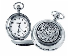 Woodford Quartz Pocket , 1872/Q, Chrome-Finished Triple Swirl Celtic Pattern with Chain (Suitable for Engraving)