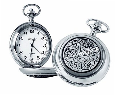 Woodford Quartz Pocket , 1872/Q, Chrome-Finished Triple Swirl Celtic Pattern with Chain (Suitable for Engraving)