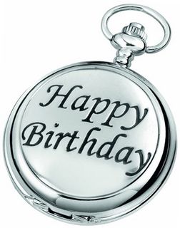Woodford Quartz Pocket , 1901/Q, Chrome-Finished Happy Birthday Pattern with Chain (Suitable for Engraving)