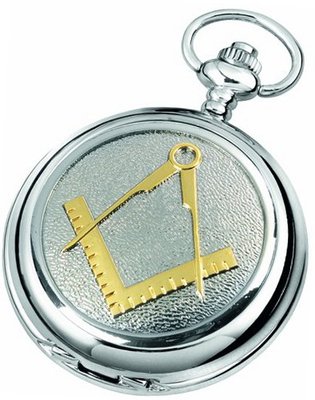 Woodford Quartz Pocket , 1905/Q, Chrome-Finished Gilt Masonic Pattern with Chain (Suitable for Engraving)