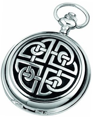 Woodford Quartz Pocket , 1909/Q, Chrome-Finished Celtic Knotwork Pattern with Chain (Suitable for Engraving)
