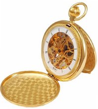 Woodford Skeleton Full-Hunter Pocket , 1022, Gold-Plated Self-standing wIth Chain (Suitable for Engraving)