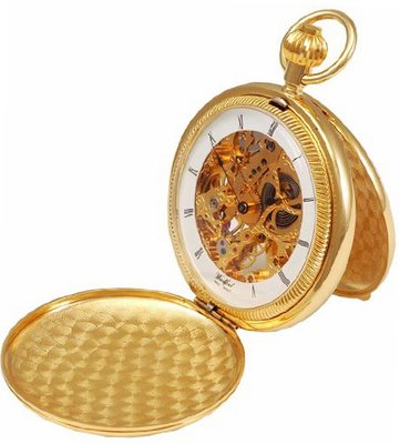 Woodford Skeleton Full-Hunter Pocket , 1022, Gold-Plated Self-standing wIth Chain (Suitable for Engraving)