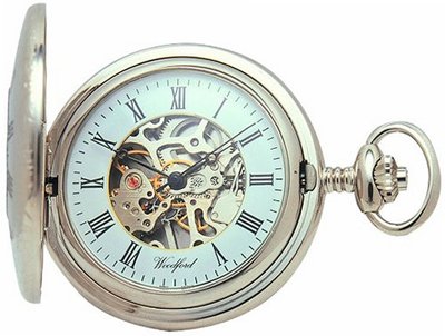 Woodford Skeleton Half-Hunter Pocket , 1020, Chrome-Finished wth Chain (Suitable for Engraving)