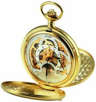 Woodford Skeleton Pocket , 1051, Gold-Plated Twin-Lidded Two Time Zone Moon-Phase with Chain (Suitable for Engraving)