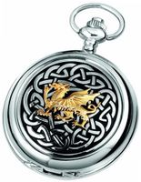 Woodford Skeleton Pocket , 1912/SK, Chrome-Finished Gilt Welsh Dragon Pattern with Chain (Suitable for Engraving)