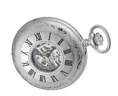 Woodford Sterling Silver Half Hunter Mechanical Analogue 1071 with Skeleton Movement (Suitable for Engraving)