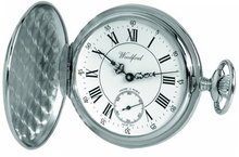 Woodford Swiss-Made Mechanical Full-Hunter Pocket , 1012, Chrome-Finished Separate Second-Hand Dial with Chain (Suitable for Engraving)