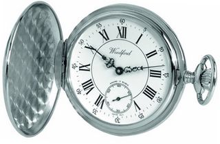 Woodford Swiss-Made Mechanical Full-Hunter Pocket , 1012, Chrome-Finished Separate Second-Hand Dial with Chain (Suitable for Engraving)
