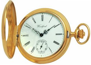 Woodford Swiss-Made Mechanical Half-Hunter Pocket , 1015, Deep Gold-Plated Separate Second-Hand Dial with Chain (Suitable for Engraving)