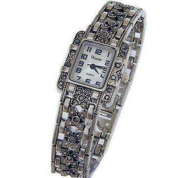 EXCLUSIVE Square Marcasite Ladies Analog Bow Bracelet - Japan Movement