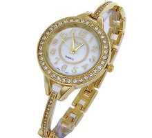 Stylish Gold Tone Round Ladies MOP Dial Analog Bracelet Japan Movement