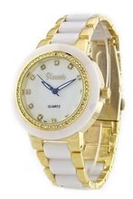 Swarovski Crystal Accented Gold-Tone Genuine Ceramic Bracelet