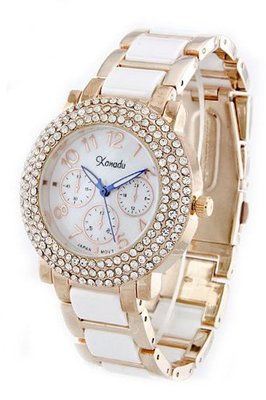 Swarovski Crystal Accented Rosegold-tone White Ceramic Fashion
