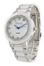 Swarovski Crystal Accented Silver-Tone Genuine Ceramic Bracelet