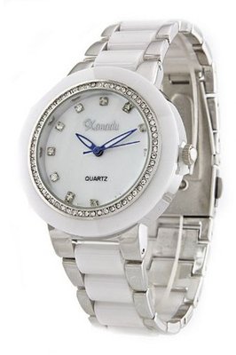 Swarovski Crystal Accented Silver-Tone Genuine Ceramic Bracelet