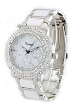 Swarovski Crystal Accented Silver-Tone Genuine Ceramic Fashion